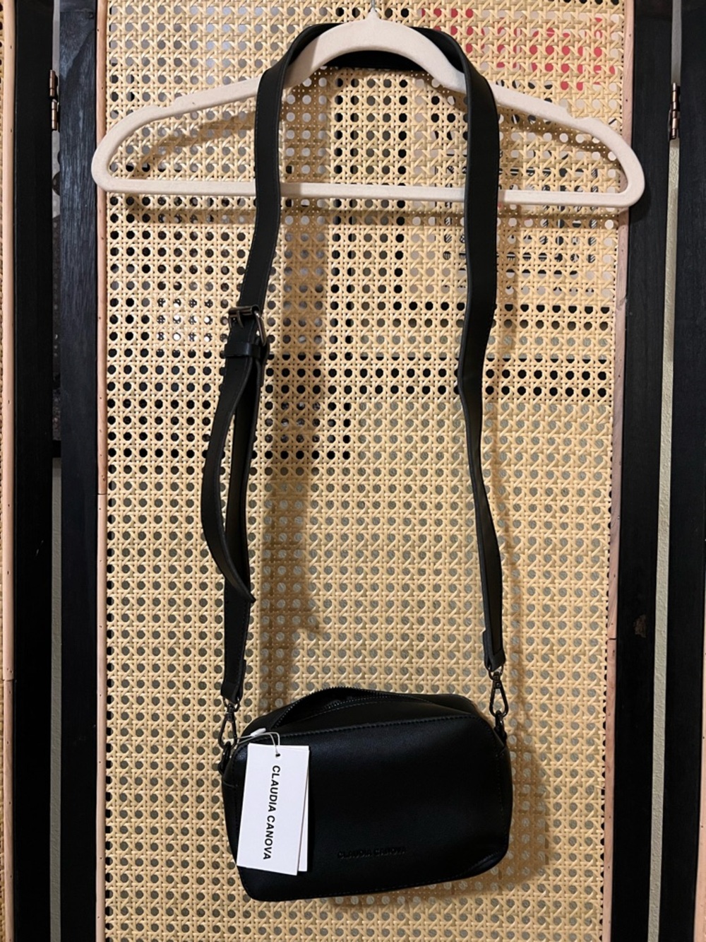 Black Leather Camera Crossbody Bag